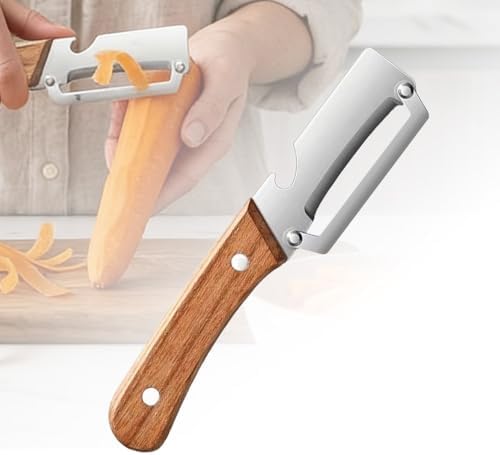 Premium Vegetable Peeler with Wooden Handle & Bottle Opener, Ultra-Sharp Stainless Steel Potato Peeler, Ergonomic Kitchen Peeler for Fruits Vegetables, Julienne Peeler (1)