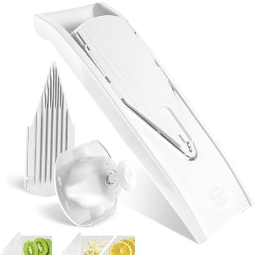 Borner Mandoline Food Slicer V1 (Basic Set) by Reston Lloyd • V-Slicer with Food Holder • Made in Germany • Fruit & Vegetable Chopper • Multiple Settings • Color: White