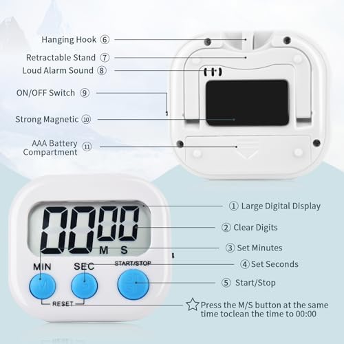 6 Pack Digital Kitchen Timer Magnetic Digital Timer with Big Display Loud Ring Cooking Timers for Cooking, Game, Gym, Break Time, Classroom(6, Multicolor)