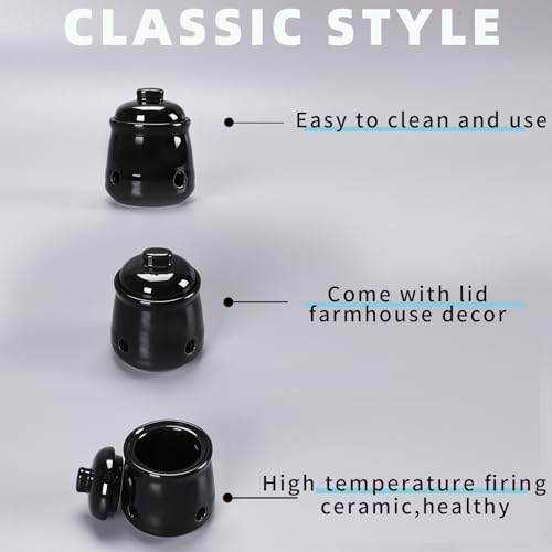 Ceramic Garlic Keeper with Lid, Mini Garlic Saver Container for Countertop, Kitchen Decor (Black)