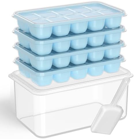 DOQAUS Ice Cube Tray with Lid and Bin,4 Pack Ice Cube Trays for Freezer