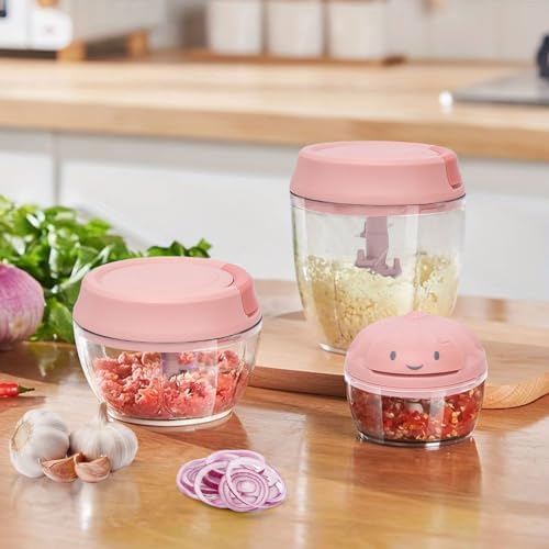 Manual Food Chopper Vegetable Cutter Onions Cutter Garlic Dicer Grinder Veggie Chopper with Container 900ML