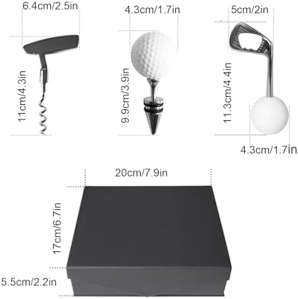 Wine Opener Set,Golf Bottle Opener,Manual Wine Bottle Opener,Zinc Alloy Handle Corkscrew Kit,Golf Ball Opener Beverage Bottle Stoppers Set for Wedding Birthday Day Wine Gift Set(3 Pcs)