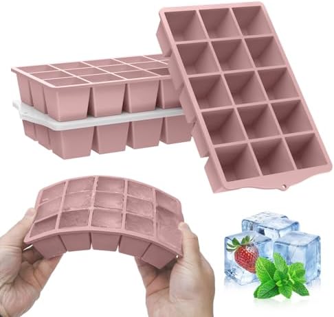 FANYITY Silicone Ice Cube Tray with Lid Pink, Pack of 4 Ice Cube Moulds, Ice Cube Trays for Baby Porridge, Cocktail, Coffee