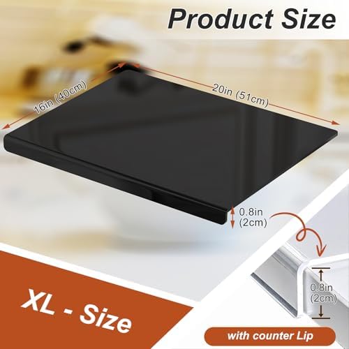 JJL Black Acrylic Cutting Board with Counter Lip, 20 x 16 Inches, Food-Grade, Anti-Slip, Perfect for Cutting Bread, Meat, and Veggies, Ideal Choice for Kitchen Countertop Décor