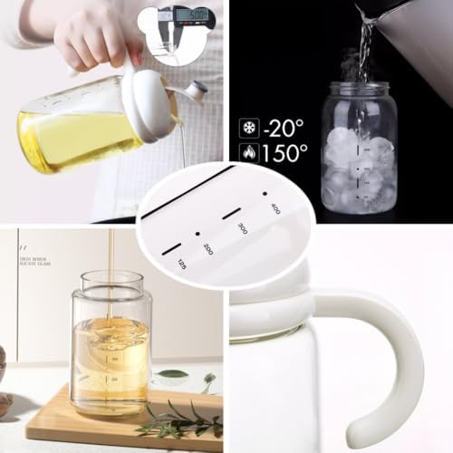 Glass Oil Dispenser with Measurement Markings, 500ml/16.9oz, Heat-Resistant, White Lid