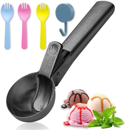 Ice cream scoop, a portable stainless steel ice cream scoop with trigger device and comfortable handle, suitable for DIY mixed ice cream, fruits, frozen yogurt, etc Large (1pcs Large black)