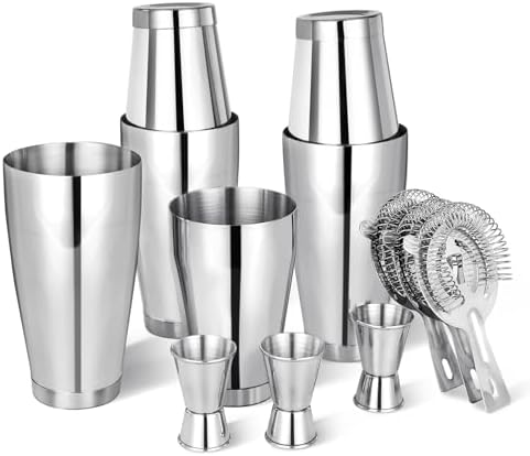 Mwellewm Cocktail Shaker Set Bartender Kit, 12 Pcs Boston Drink Shaker with Strainer Bartending Martini Shaker Tin with 18oz & 28oz Mixed Alcohol Shaker Stainless Steel Bar Tool for Beginner