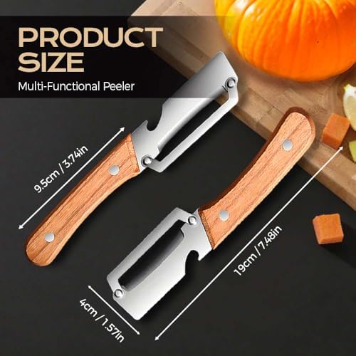 3 Packs Multi-Functional Vegetable Peeler for Kitchen, 2 in 1 Fruit Peeler and Bottle Opener, Stainless Steel Curved Blade Fruit & Vegetable Peeler for Potato Pumpkin Papaya Zucchini (Wood)