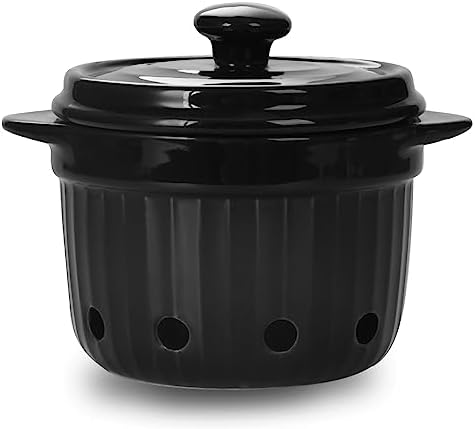 Garlic Keeper with Lid, Ceramic Garlic Saver Container for Countertop, Kitchen Decor (Black)