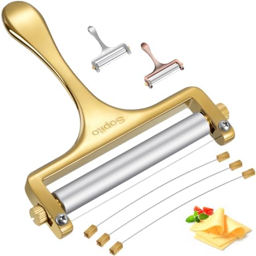 Sopito Stainless Steel Wire Cheese Slicer with 3 Extra Wires, Gold