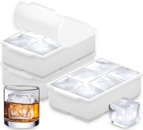 KitchFort® Large Silicone Ice Cube Tray (3-Pack) - 2" Big Ice Mold with Lid