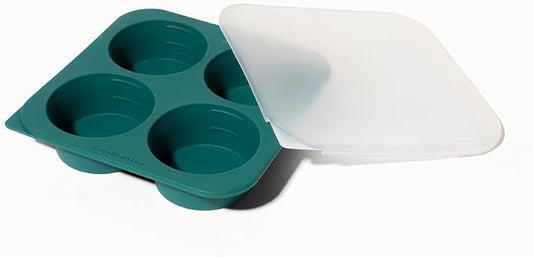 Anyday 1/2-Cup Silicone Freezer Tray with Silicone Lid for Food Storage, Rice, Stock, Leftovers | Plastic-Free Freezer Container | Soup Molds for Meal Prep Portions | 4 Oz / 125mL Freezing Tray