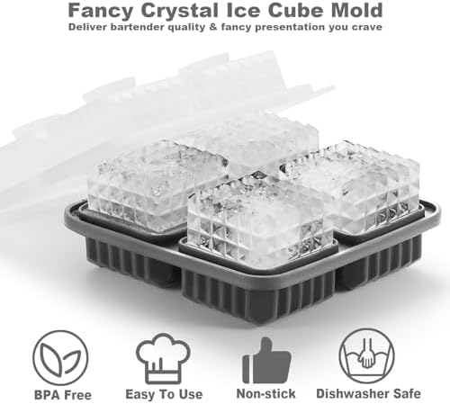 Nax Caki 3D Square Ice Cube Tray, Large Square Silicone Fun Shapes Whiskey Ice Mold with Funnel for Cocktails, Bourbon,Brandy, Whiskey Gifts for Men Black