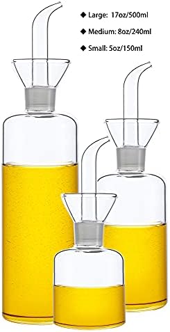 17oz/500ml Clear Glass Olive Oil Dispenser Bottle - Oil and Vinegar Cruet with Non Drip Pourers and NO Funnel Needed - Olive Oil Carafe Decanter for Kitchen and BBQ