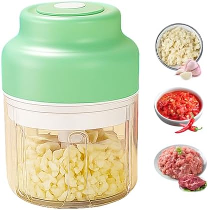 Electric Garlic Chopper, Rechargeable Mini Food Chopper with USB Cable, One-Touch Operation for Chopping Garlic, Onion, Chili and Vegetables, Portable Kitchen Gadget (Green, 250ML)