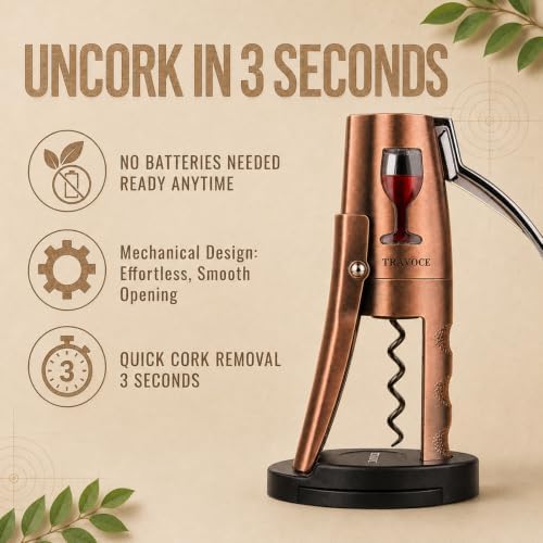 TRAVOCE Manual Lever Wine Opener with Foil Cutter, Bronze Tone