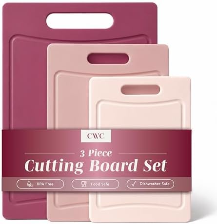 COOK WITH COLOR Non-Slip Cutting Board Set – Kitchen Essentials with Easy Grip Handle for Meat, Veggies, and Fruits, 3 Cutting Boards, Rose