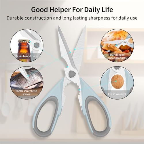 Left Handed Scissors - Multifunctional, Heavy Duty for Meat & Poultry, Safe Food Scissors - Stainless Steel