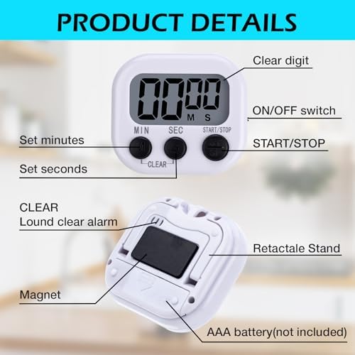 Leumoi 24 Pack Multi-Function Digital Timers with Magnetic Back, Large LCD Display, Loud Alarm, Count up & Countdown, Memory Function for Cooking, Classroom, Study, Exercise & Work(White and Black)
