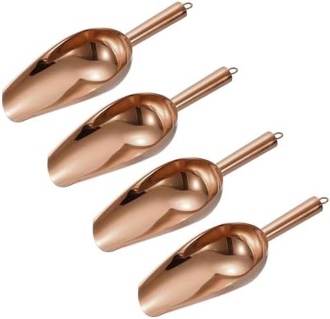 uxcell 4pcs Metal Ice Scoop, 11 inch Stainless Steel Ice Scooper for Kitchen Party Bar Wedding Use, Rose Gold