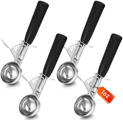 Reallnaive 4 Pcs Ice Cream Scooper with Trigger, 1 oz, Black