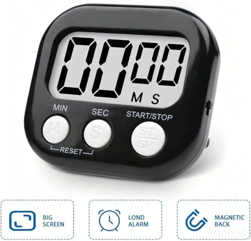 12 Pack Digital Kitchen Timer Large LCD Display Loud Alarm Strong Magnetic Stand, Minute Seconds Count Up Countdown and Simple Operation Timers for Cooking, Bathroom, Kids, Teacher, Classroom - Black