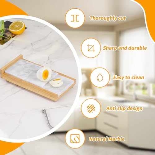 Cheese Slicer Cheese Cutter with 4 Replacement Wires,High & Low Marble Cutting Table Top,with cutting Wire replacement device,for Block Cheeses, Butter, Sausage etc.(White)