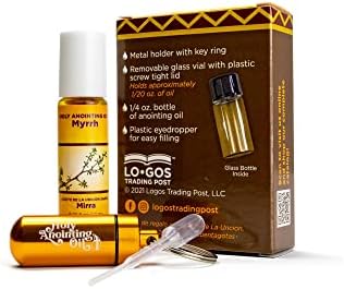 Myrrh Anointing Oil from Israel Boxed Gift Set with Dispenser, Holy Jerusalem Oil & Gold Metal Keychain Bottle Container, Plastic Dropper & Small Glass Vial, Aceite Ungido y Botella