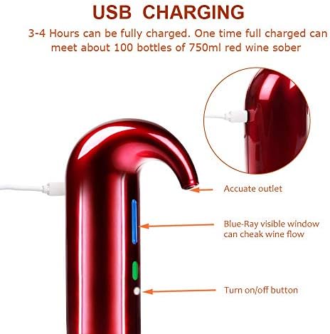 Electric Wine Aerator, Wine Dispenser, Aeration and Decanter Wine Pourer, Red White Wine Accessories Best Wine Gifts -Red