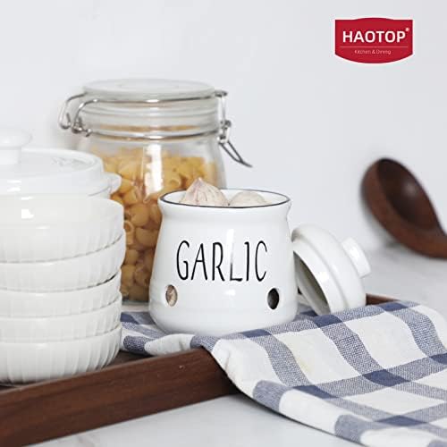 Garlic Keeper with Lid, Ceramic Mini Garlic Container Saver for Countertop, Keep Your Garlic Cloves Fresh