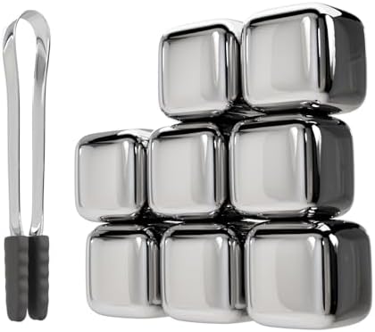 ShanSon Wine Chillers Metal Ice Cube 8 PCS Stainless Steel Whiskey Stones Reusable Whiskey Rocks Beverage Chilling Stones for Scotch and Bourbon Drinking Gifts Set for Men Dad Husband,Silver