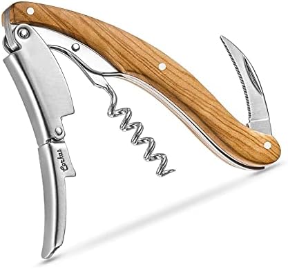 CORKAS Executive Corkscrew,High-end Wine Opener with Full Olivewood Handle,Double Worm Corkscrew,Serrated Foil Cutter,Large-sized Design,Bigger,Heavier and Professional(5.5×1.5×0.7 inch/6.6 oz)