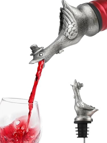 Goose Wine Pourer with Top Hat, Zinc Alloy Metal Animal Liquor Bottle Pourer Spout with Aerator & Stopper, Drip Free Universal Fit for Wine Whiskey Spirits, Funny Bar Accessory & Gift for Wine Lovers