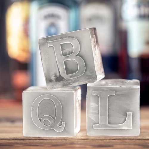 Monogrammed Ice Cubes Mold with Lid, 2 inch Whiskey Ice Cube Tray, Personalized Initials Silicone Cocktail Ice Cube Mold, Wedding Monogram, Thank You Gift, Gifts for Dad (Letter D)
