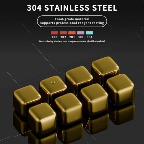 ShanSon Wine Chillers Metal Ice Cube 8 PCS Stainless Steel Whiskey Stones Reusable Whiskey Rocks Beverage Chilling Stones for Scotch and Bourbon Drinking Gifts Set for Men Dad Husband,Gold