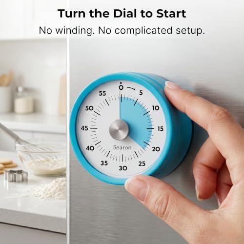 Searon Magnetic Kitchen Timer, 60-Minute Visual Dial (Blue)