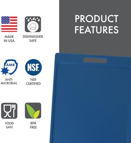Dexas NSF Certified Polysafe Cutting Board with Handle, 11 x 14.5 Inches, Reversible Kitchen Cutting Board, Blue