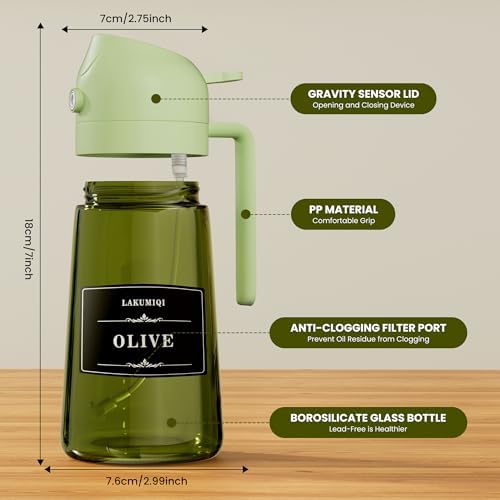 Oliver Oil Sprayer Dispenser for Cooking Bottle 16oz Green Glass Green
