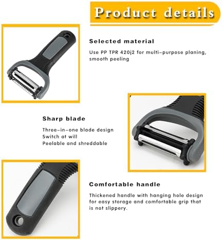 3-in-1 Rotary Vegetable Peeler with 3 Blades, Multi-Function Stainless Steel Peeler & Julienne Slicer, Non-Slip Grip Handle for Potato, Carrot, Fruit, Kitchen Gadgets