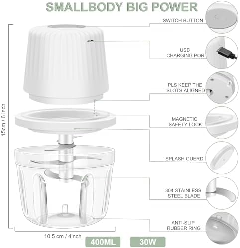 400ML Electric Garlic Chopper, 6 Blades Garlic Grinder