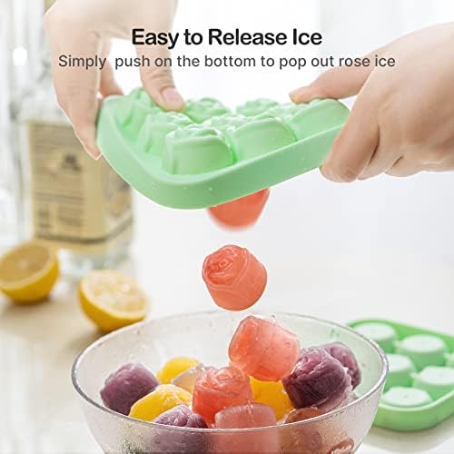 MEETRUE Rose Ice Cube Tray, Rose Shaped Silicone Ice Mold Making 9 x 1.2'' Ice Cubes for the Freezer, Novelty Drink Tray for Chilled Cocktails Juice Drink