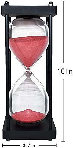 Hourglass Timer 60 Minute, Black Wooden Sand Timer, Red