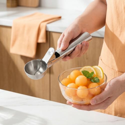 Ice Cream Scoop,Portable Stainless Steel Ice Cream Scoop with Trigger and Comfortable Handle,Dishwasher Safe,DIY Ice Cream,Gelato,Sorbet,Cake Batter (2p-silver)