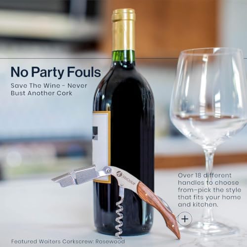 HiCoup Wine Opener - Professional Corkscrews for Wine Bottles w/Foil Cutter and Cap Remover - Manual Wine Key for Servers, Waiters, Bartenders and Home Use - Classic Rosewood