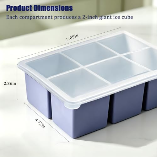 Ice Cube Trays for Freezer,Ice Cube Tray,3 Pack Large 2 Inch Big Square Silicone Ice Cube Molds,Old Fashioned Huge Ice Cube Maker for Whiskey,Bourbon & Cocktails