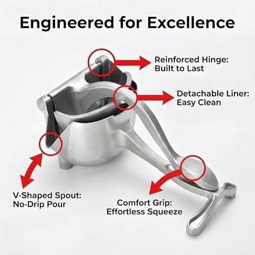 Manual Juicer, Hand Press Lemon Squeezer & Citrus Press - Upgrade Aluminum Alloy Fresh Fruit Juice Extractor, Ergonomic Grip Heavy Duty Manual Juicer, Effortless & Easy to Clean Kitchen Tool (A)