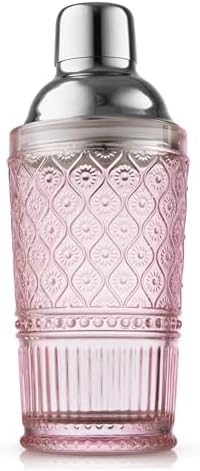 Godinger Cocktail Shaker, Martini Shaker, Glass Cocktail Shaker - 17oz, Claro Collection, Pink