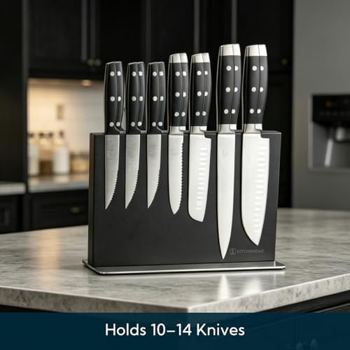 KITCHENDAO Stainless Steel Magnetic Knife Block, 12in Double-sided Magnetic Knife Holder Without Knives, Strong Magnet Knife Stand for Kitchen Countertop, Weighted Non-slip Base