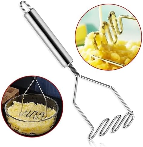 Potato Masher, Premium Stainless Steel Heavy Duty Metal Potato Ricer With Mirror Polish, Masher Kitchen Tool for Avocado, Potatoes, Beans, Meat, Vegetables and Dishwasher Safe.